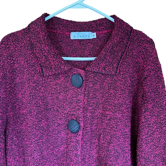 Willow Collared Button Down Cardigan Sweater Fuchsia Black S - Picture 1 of 8